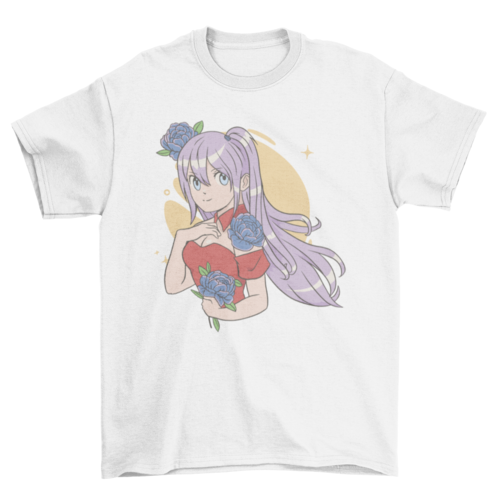 Floral anime girl with pretty flowers t-shirt
