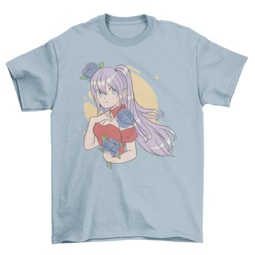 Floral anime girl with pretty flowers t-shirt