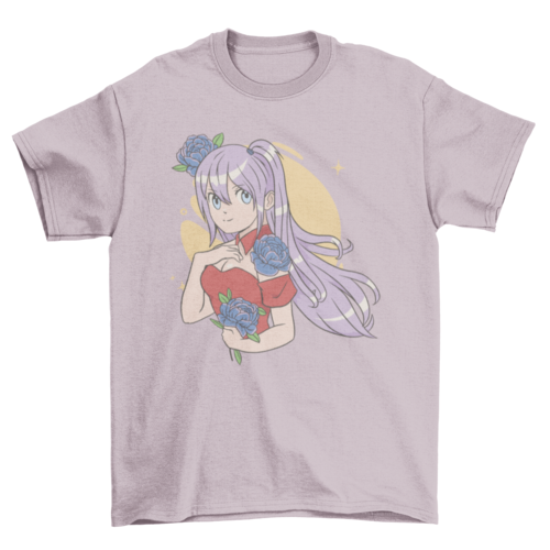 Floral anime girl with pretty flowers t-shirt